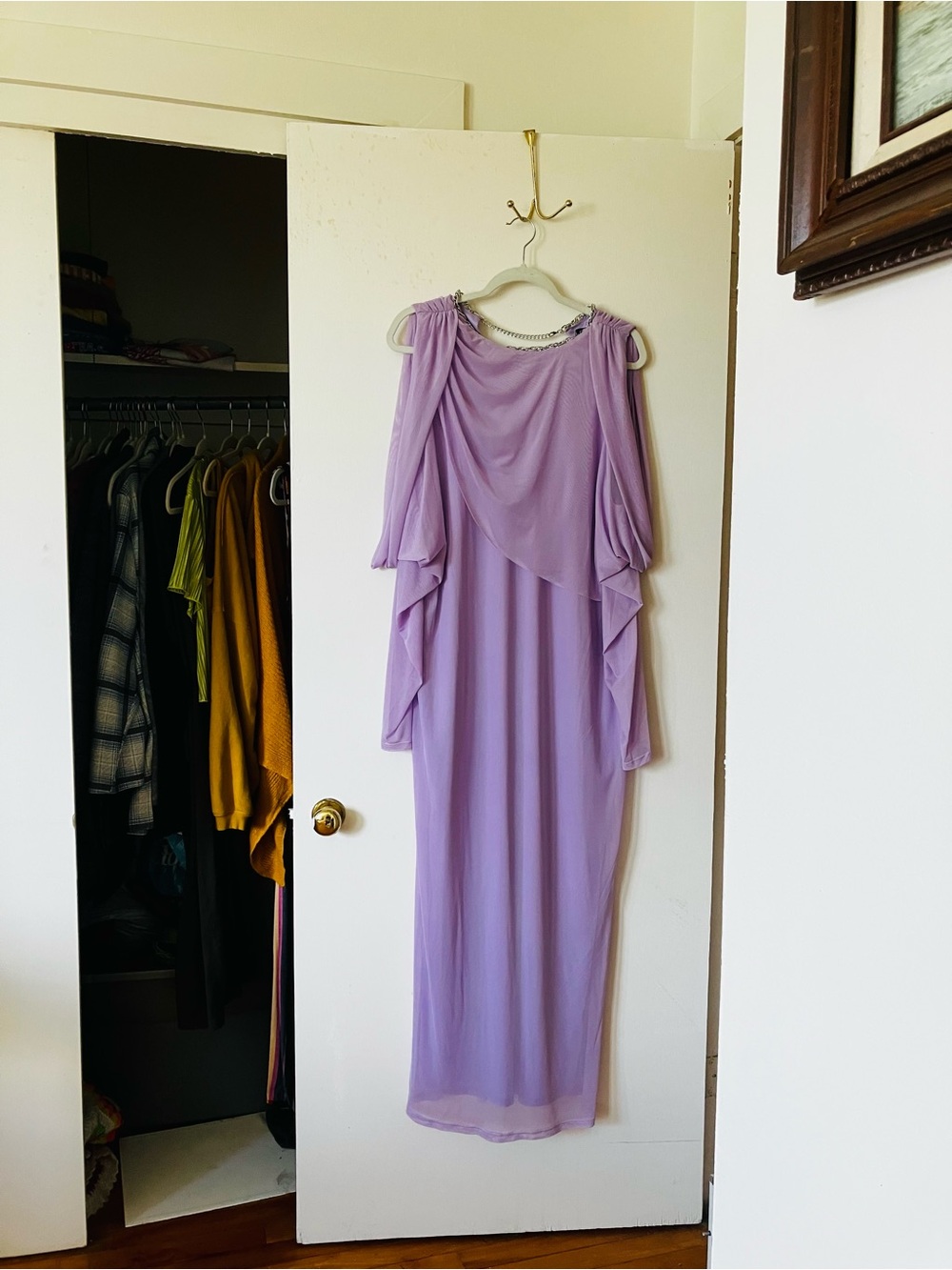 Eloquii Lavender Draped Maxi Dress with Chain Neckline